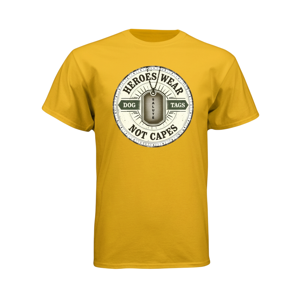 Yellow t-shirt with a graphic design on a white background