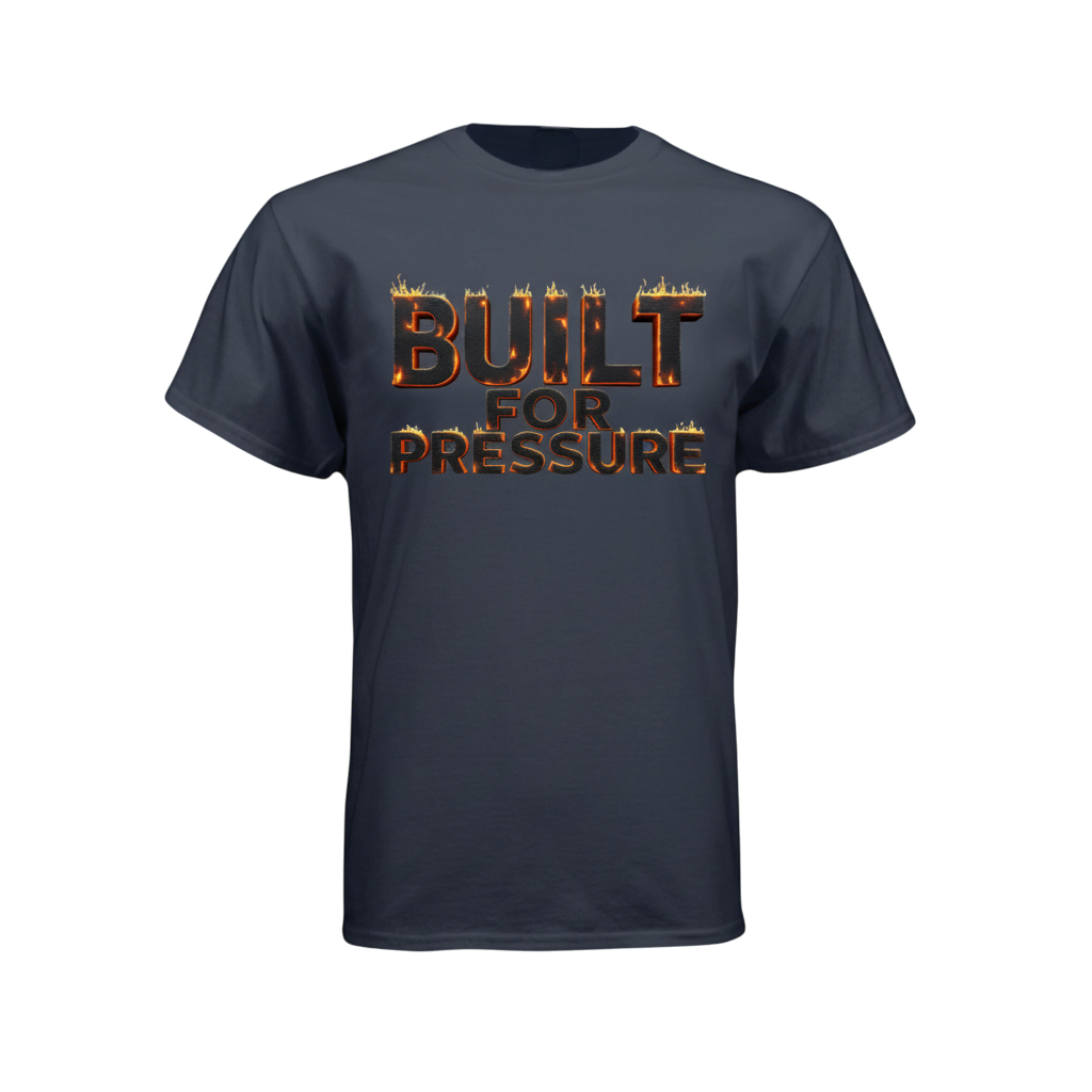Dress Blue Navy t-shirt with 'BUILT FOR PRESSURE' text