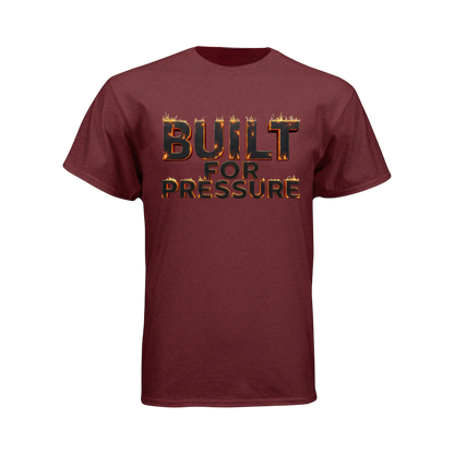 Antique Cherry Red t-shirt with 'Built for Pressure' text 