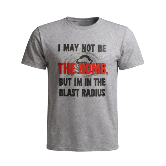 Gray t-shirt with humorous text design on a white background