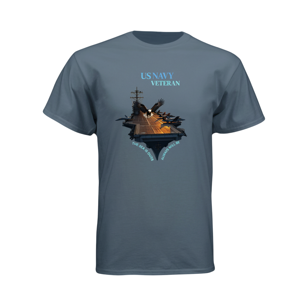 Gray t-shirt with US Navy Veteran graphic on a white background
