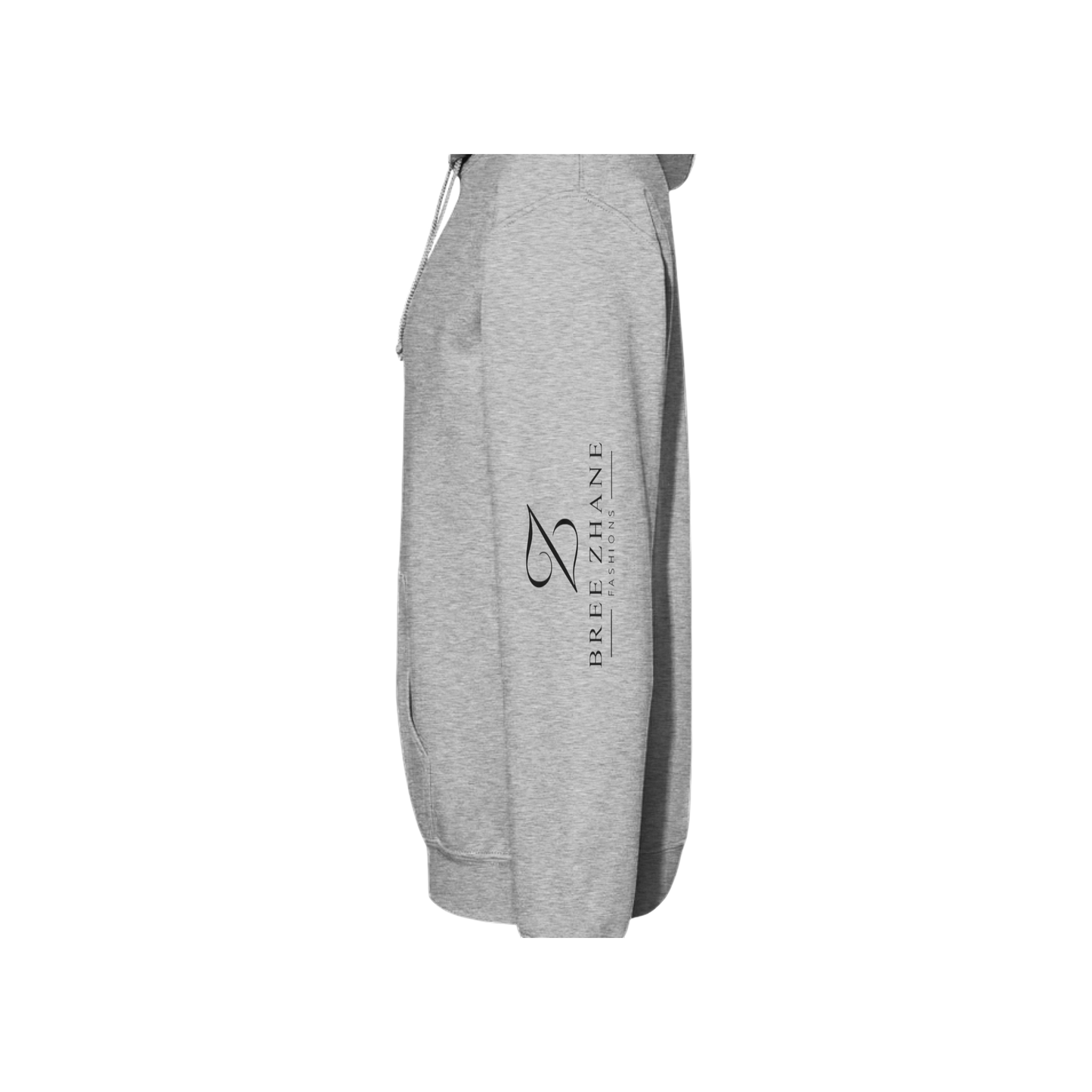 Gray hoodie with 'The New Wave' text on leather outline Left Side