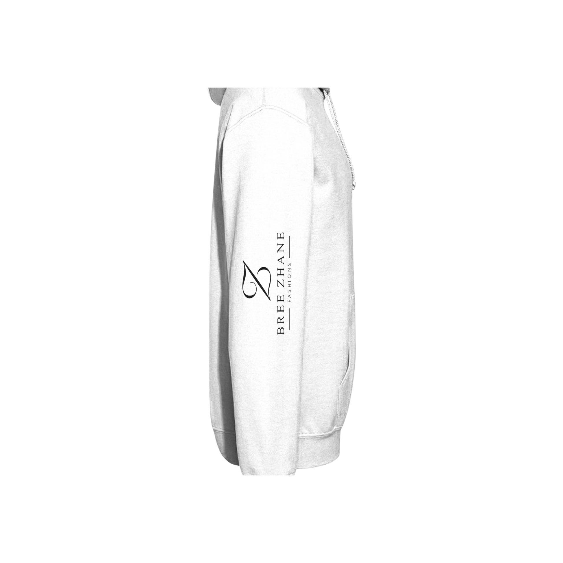White hoodie with 'The New Wave' text leather outline Right Sleeve