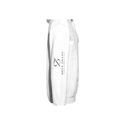 White hoodie with 'The New Wave' text leather outline Right Sleeve