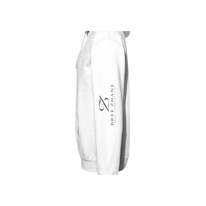 White hoodie with 'The New Wave' text leather outline Left Sleeve