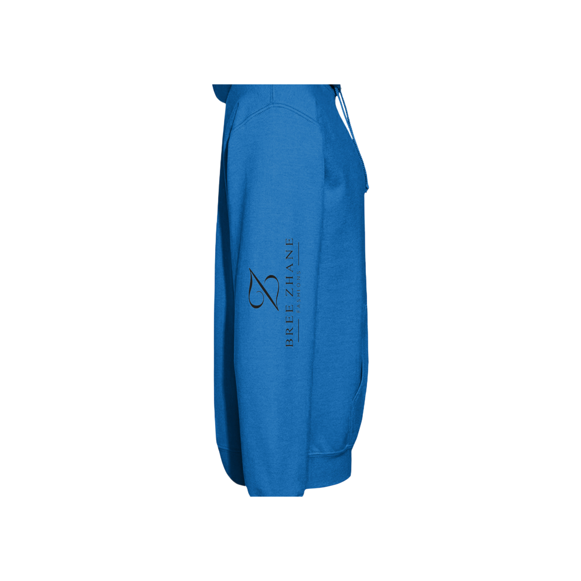 Blue hoodie with 'The New Wave' text leather outline Right Sleeve