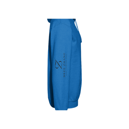 Blue hoodie with 'The New Wave' text leather outline Right Sleeve