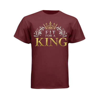 Antique Cherry Red t-shirt with 'Fit for a King' text and crown graphic 