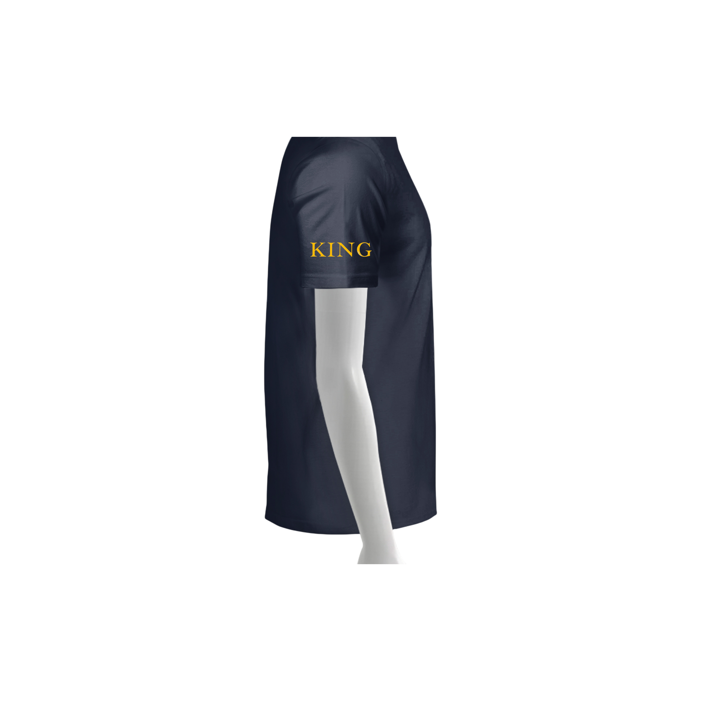 Navy apron with 'KING' text on a white background