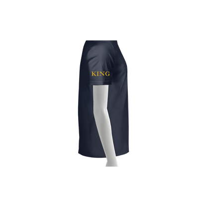 Navy apron with 'KING' text on a white background