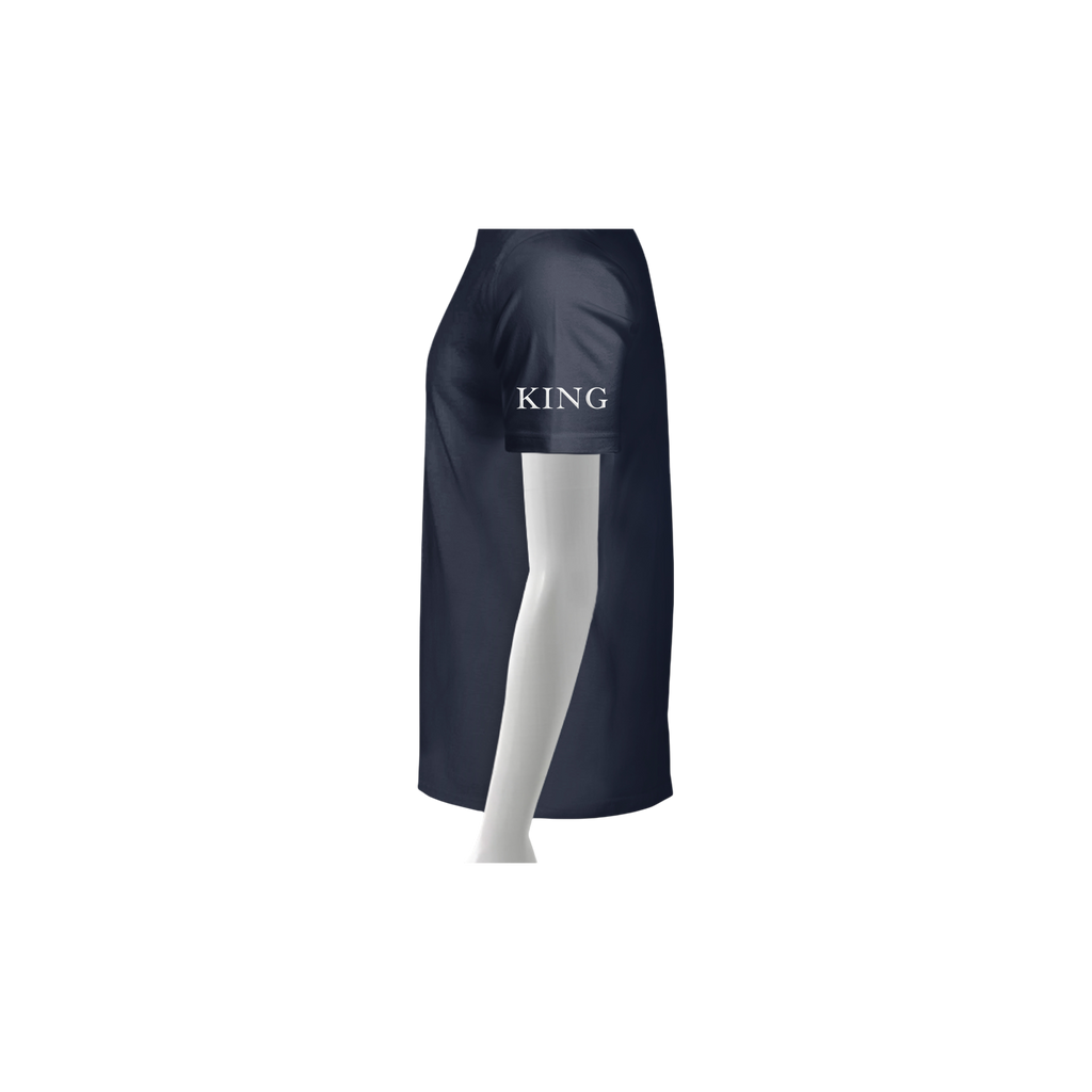 Navy skirt with 'KING' text on a white background