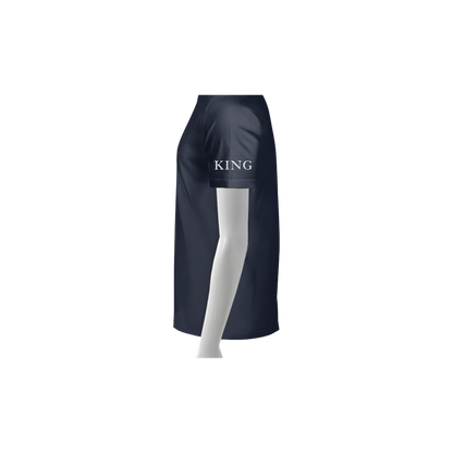 Navy skirt with 'KING' text on a white background
