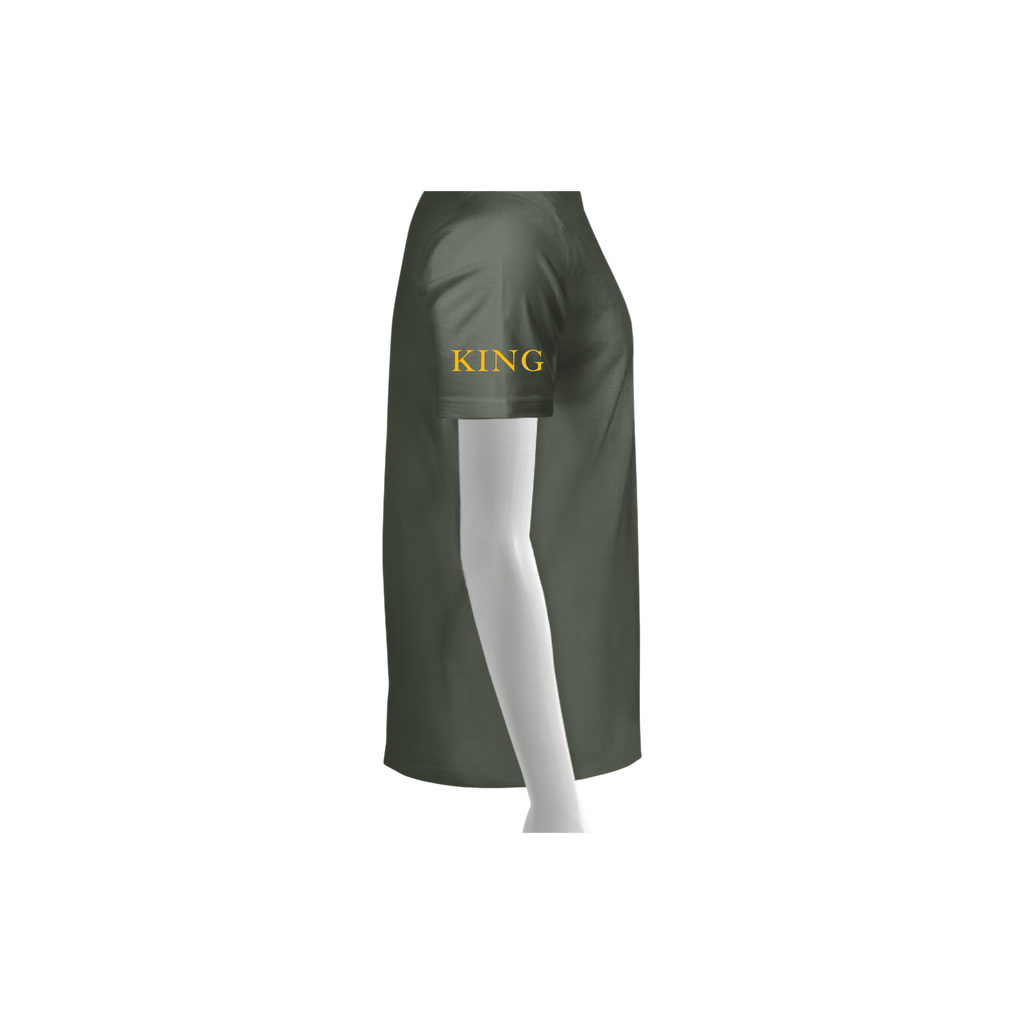 Green apron with 'KING' text on a white background