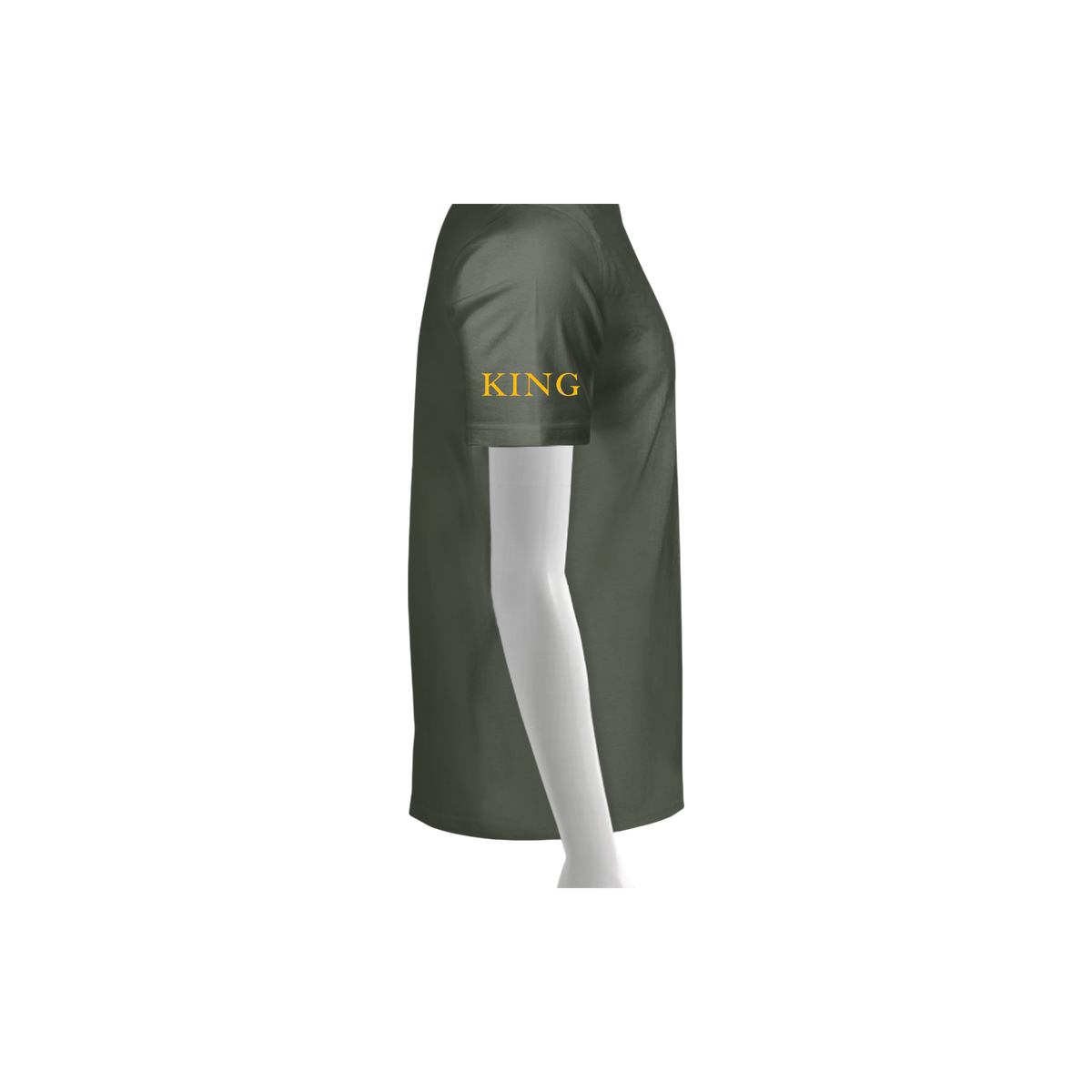 Green apron with 'KING' text on a white background