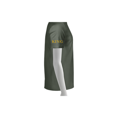 Green apron with 'KING' text on a white background