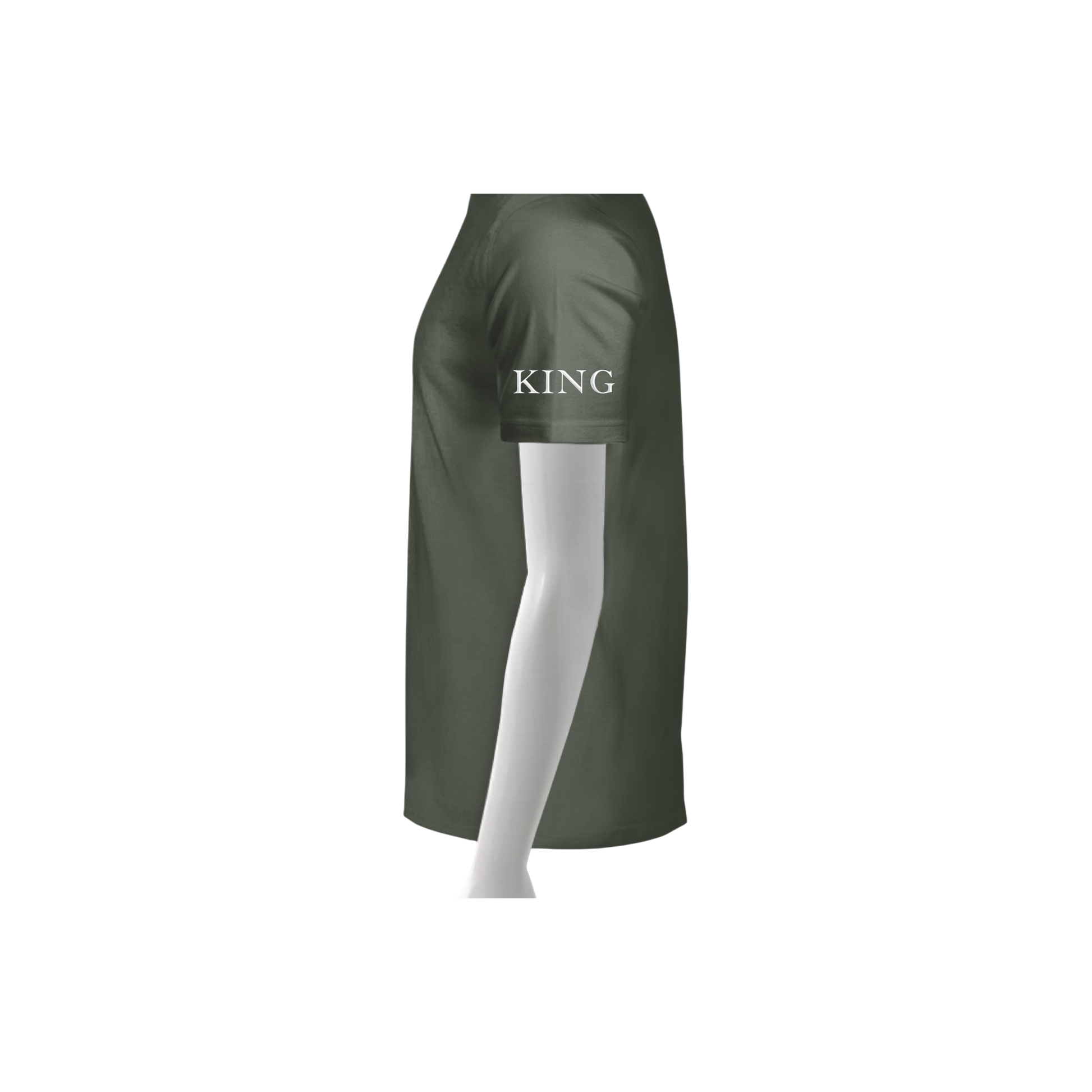 Green skirt with 'KING' text on a white background