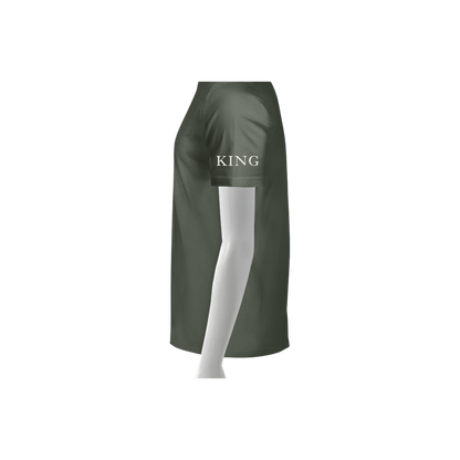 Green skirt with 'KING' text on a white background