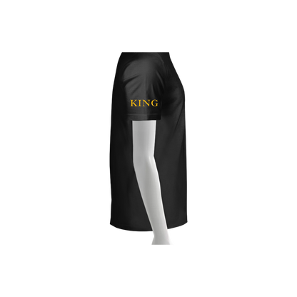 Black skirt with 'KING' text on a white background