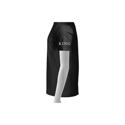 Black skirt with 'KING' text on a white background