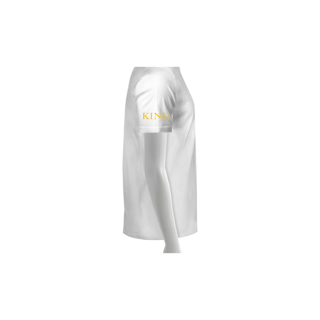 White Short-sleeve top with 'KING' printed on the Right Sleeve